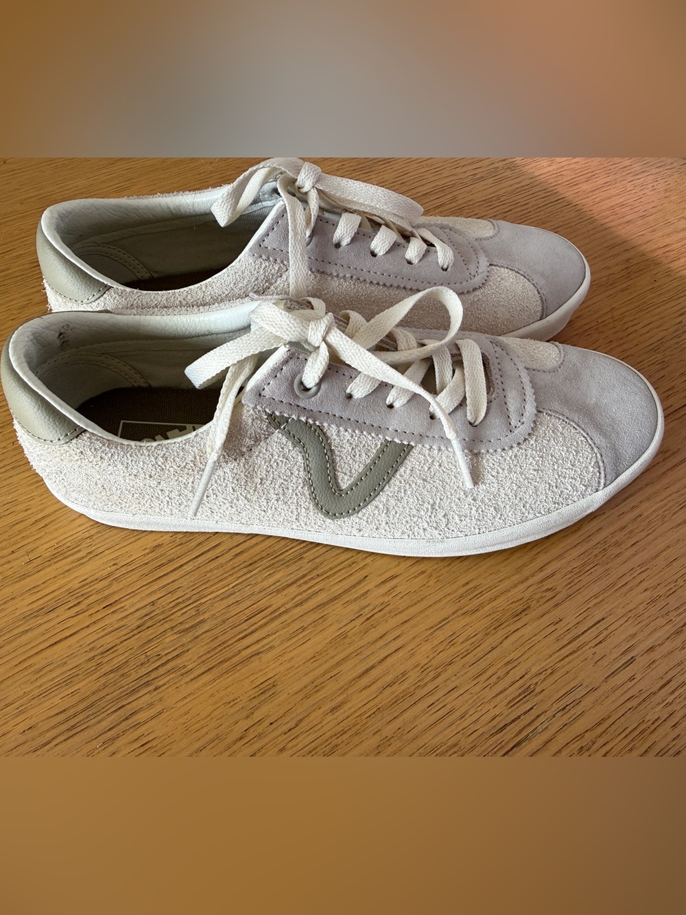 Vans Women's Suede and Sueded Canvas Sneakers in Off-White with Gray Accent
